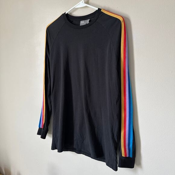 Asos Rainbow Stripe Shirt Womens SMALL Long Sleeve Black Trendy Retro Crew Neck - Picture 7 of 9
